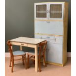 1950's KITCHEN CUPBOARD with upper glazed doors and drop down centre section, 181cms H, 93cms W,
