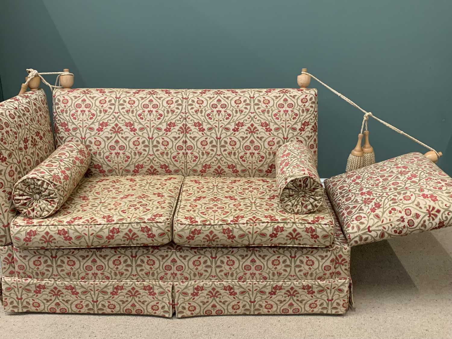 KNOWLE TYPE SETTEE - a fine two seater example with roll cushions, 89cms H, 175cms W, 78cms D ( - Image 2 of 4