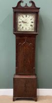 ANTIQUE MAHOGANY LONGCASE CLOCK with painted dial, eight day movement, no pendulum or weights 217cms