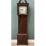 ANTIQUE MAHOGANY LONGCASE CLOCK with painted dial, eight day movement, no pendulum or weights 217cms