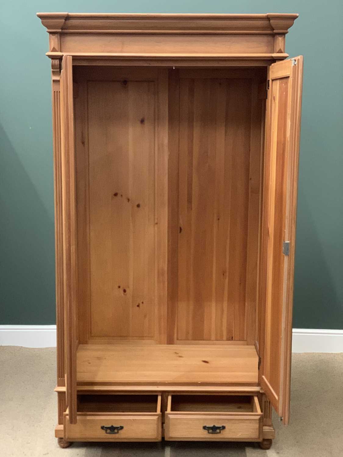 PINE FRENCH WARDROBE - modern, twin-door and two base drawers (easy to dismantle), 208cms H, - Image 2 of 5