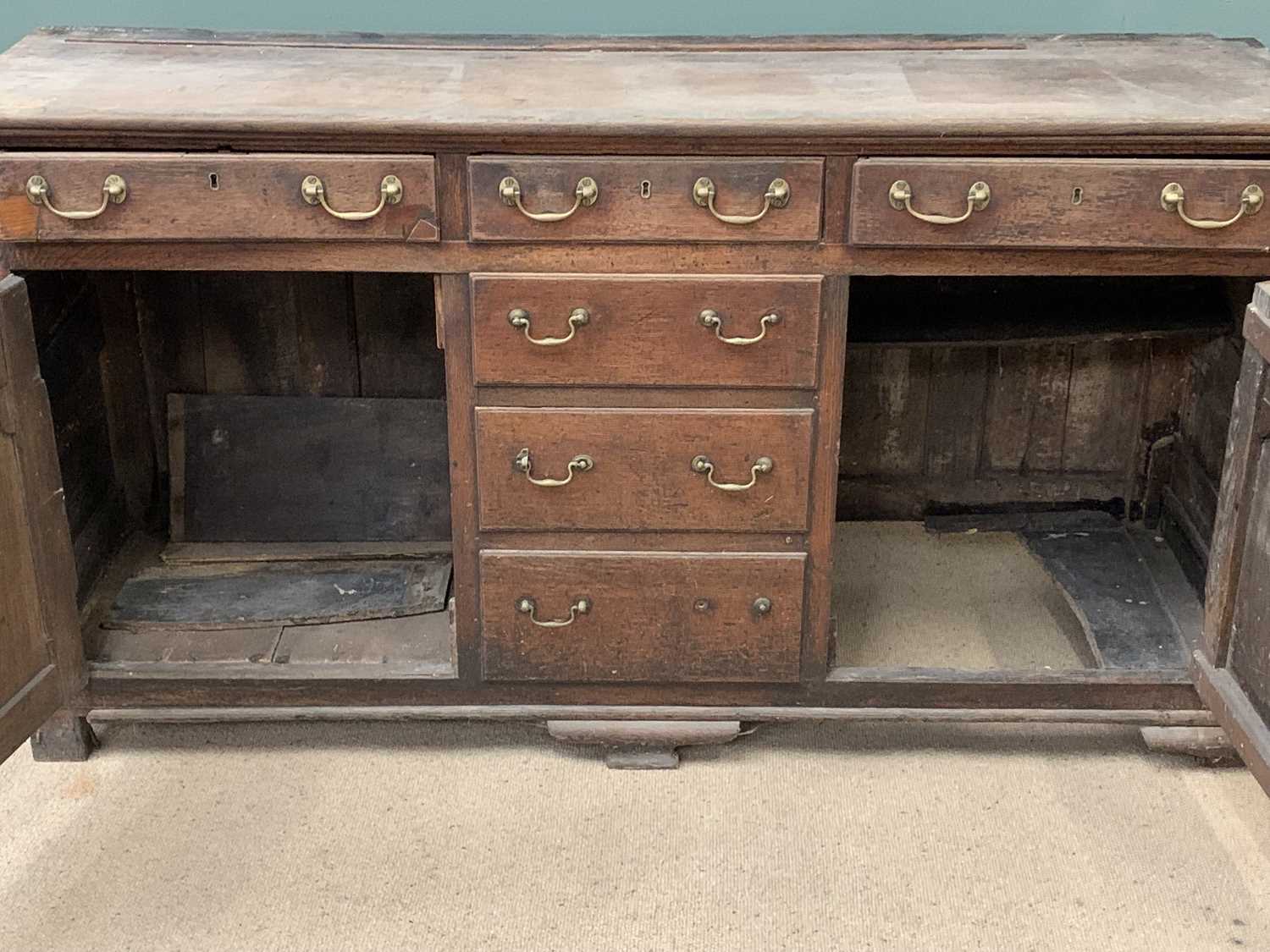 19th CENTURY OAK DRESSER BASE having three drawers over three false central drawers and two side - Image 5 of 6