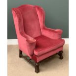 ANTIQUE ARMCHAIR - classically shaped wingback with turned stretcher and on ornate feet, 115cms H,