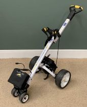 POWAKADDY ELECTRIC GOLF TROLLEY with two batteries and charger, 155cms L overall, 58cms W, E/T