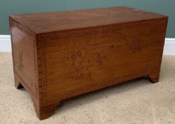 EASTERN CAMPHOR WOOD CHEST with carved foliage detail, 50cms H, 95cms W, 46cms D