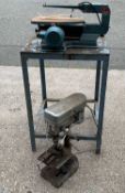 PILLAR DRILL - Tull International LT-13J, a Naerok 16ins scroll saw and a heavy metal work table,