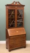 ANTIQUE MAHOGANY BUREAU BOOKCASE with shell and inlay detail, twin astragal glazed doors to the