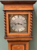 18th CENTURY INLAID WALNUT LONGCASE CLOCK, 10ins square silvered dial with pierced brass
