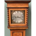 18th CENTURY INLAID WALNUT LONGCASE CLOCK, 10ins square silvered dial with pierced brass