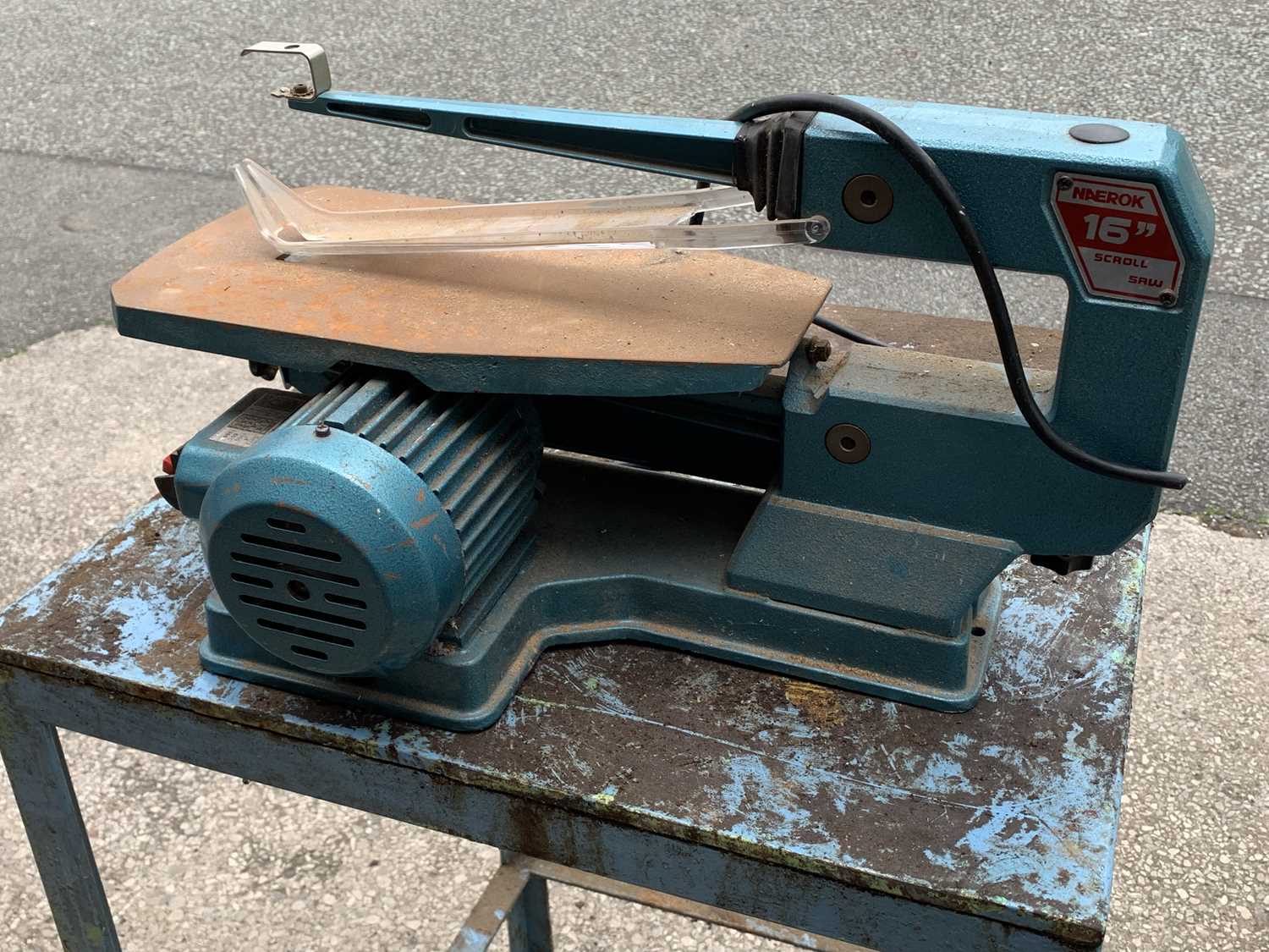 PILLAR DRILL - Tull International LT-13J, a Naerok 16ins scroll saw and a heavy metal work table, - Image 3 of 5