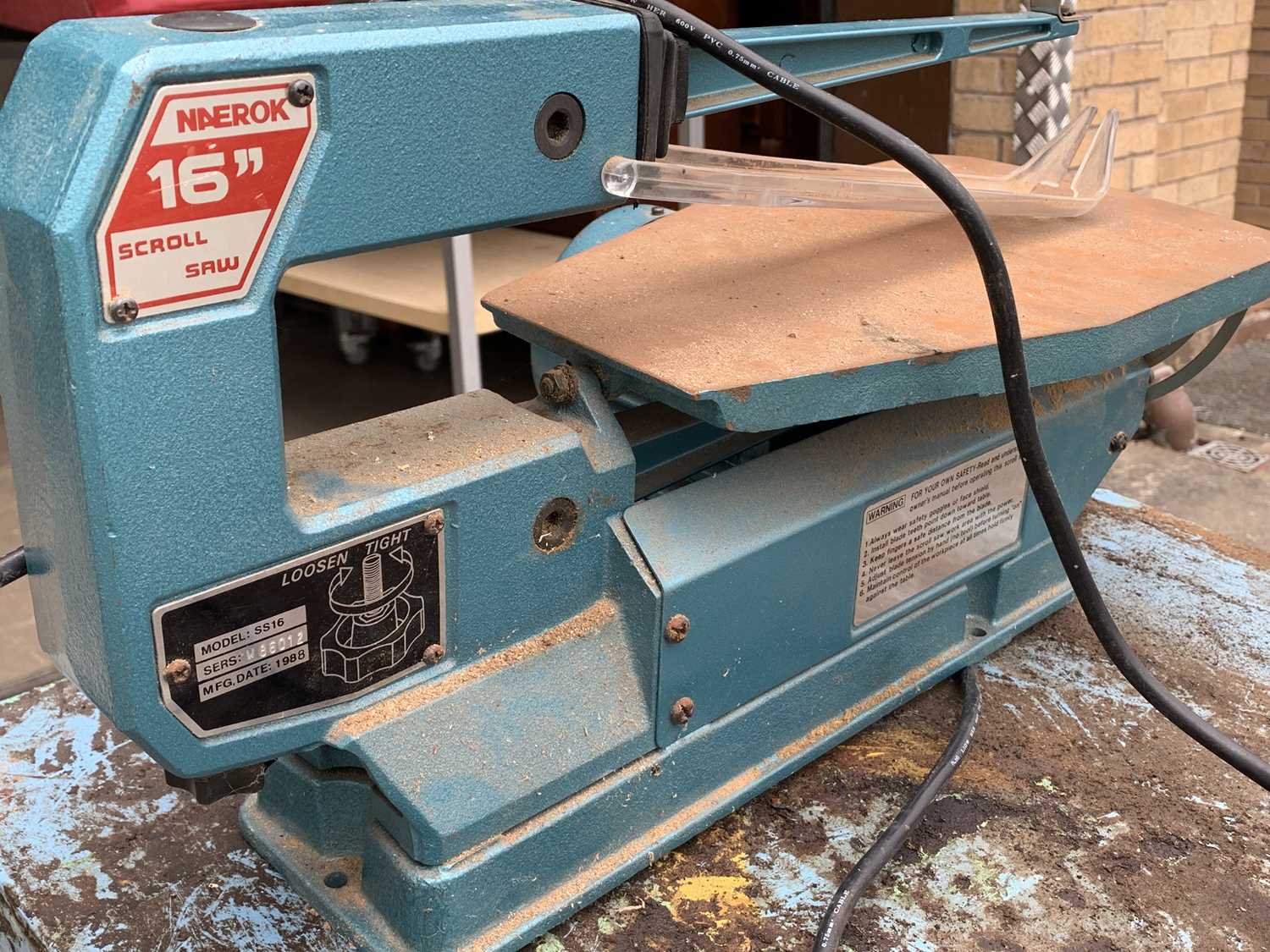 PILLAR DRILL - Tull International LT-13J, a Naerok 16ins scroll saw and a heavy metal work table, - Image 2 of 5