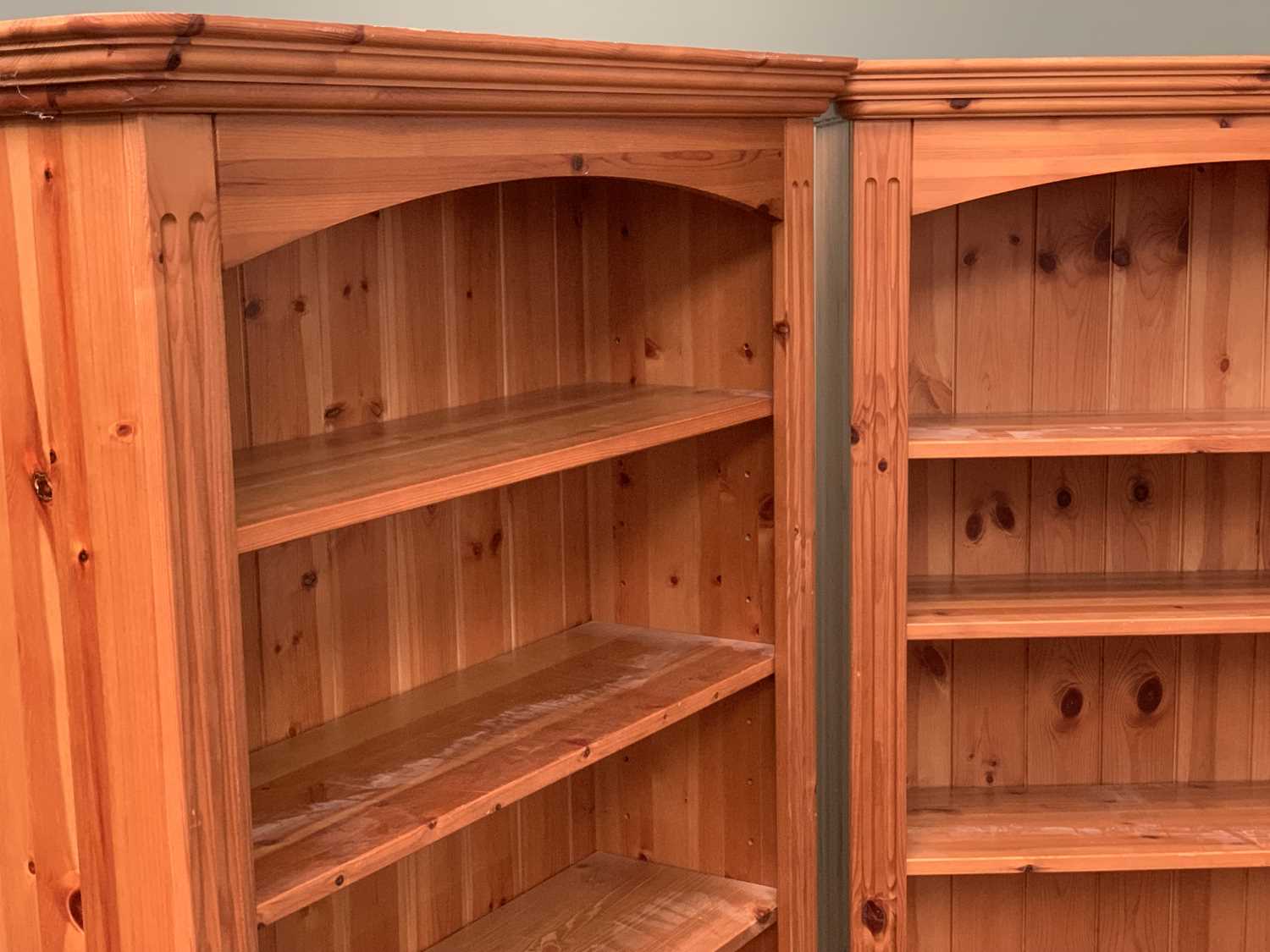 TWO PINE BOOKCASES, a modern pair with adjustable shelves, 199cms H, 90cms W, 30cms D - Image 3 of 3