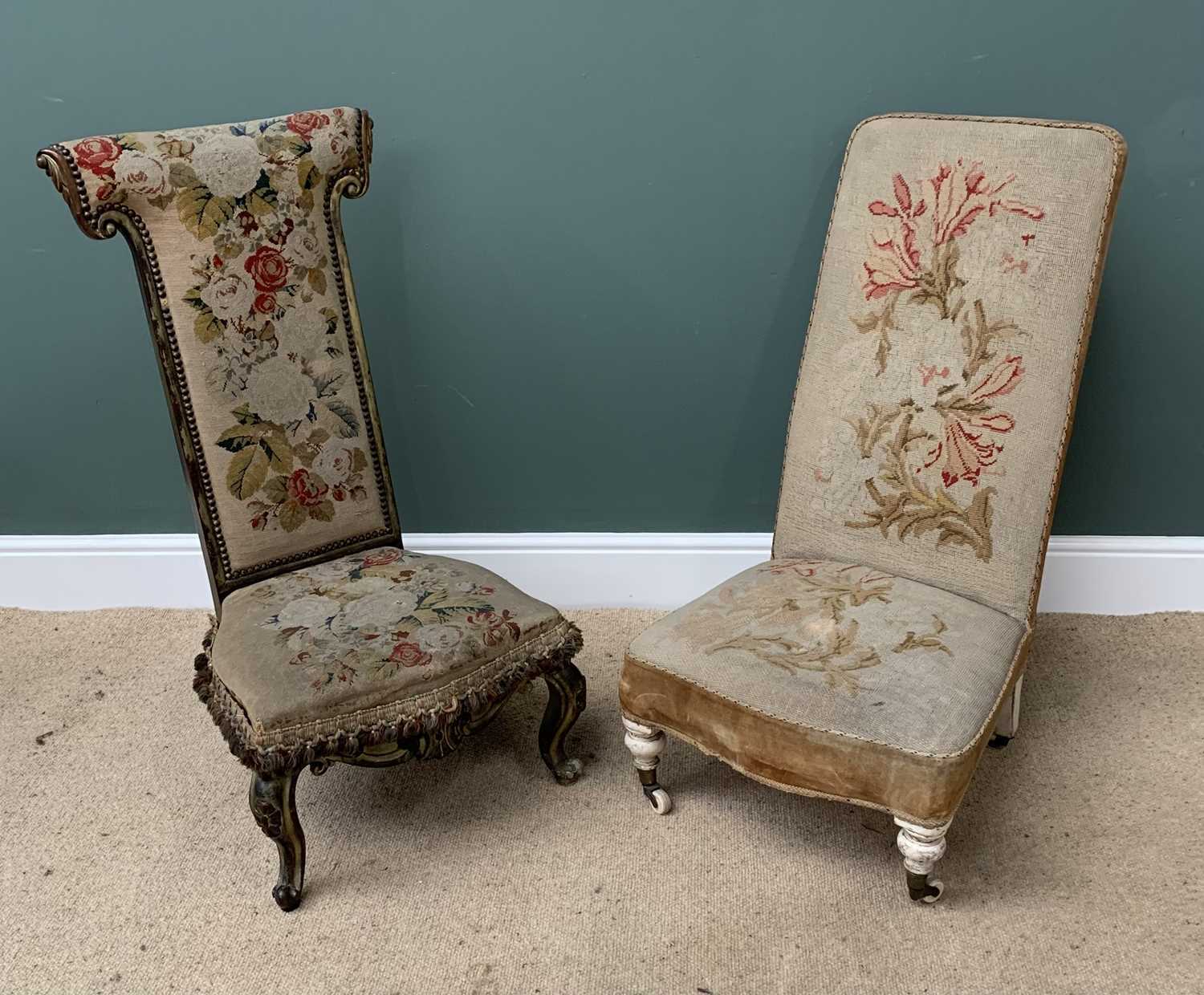 FURNITURE PARCEL - two Victorian nursing chairs, both with floral tapestry upholstery, 99cms H, - Image 2 of 8