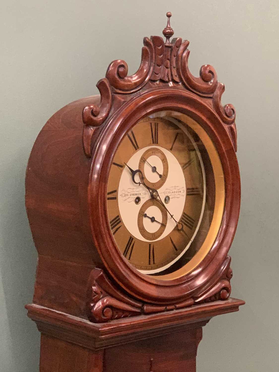 SCOTTISH DRUMHEAD LONGCASE CLOCK - Victorian mahogany frame, the gilt and painted dial having - Image 5 of 11