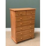 MODERN PINE CHEST of two over five drawers, 113cms H, 81cms W, 44cms D
