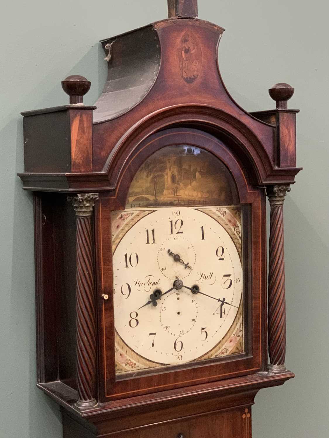 LONGCASE CLOCK - Victorian mahogany with painted dial - 'Harland of Hull', twin weights and pendulum - Image 3 of 10