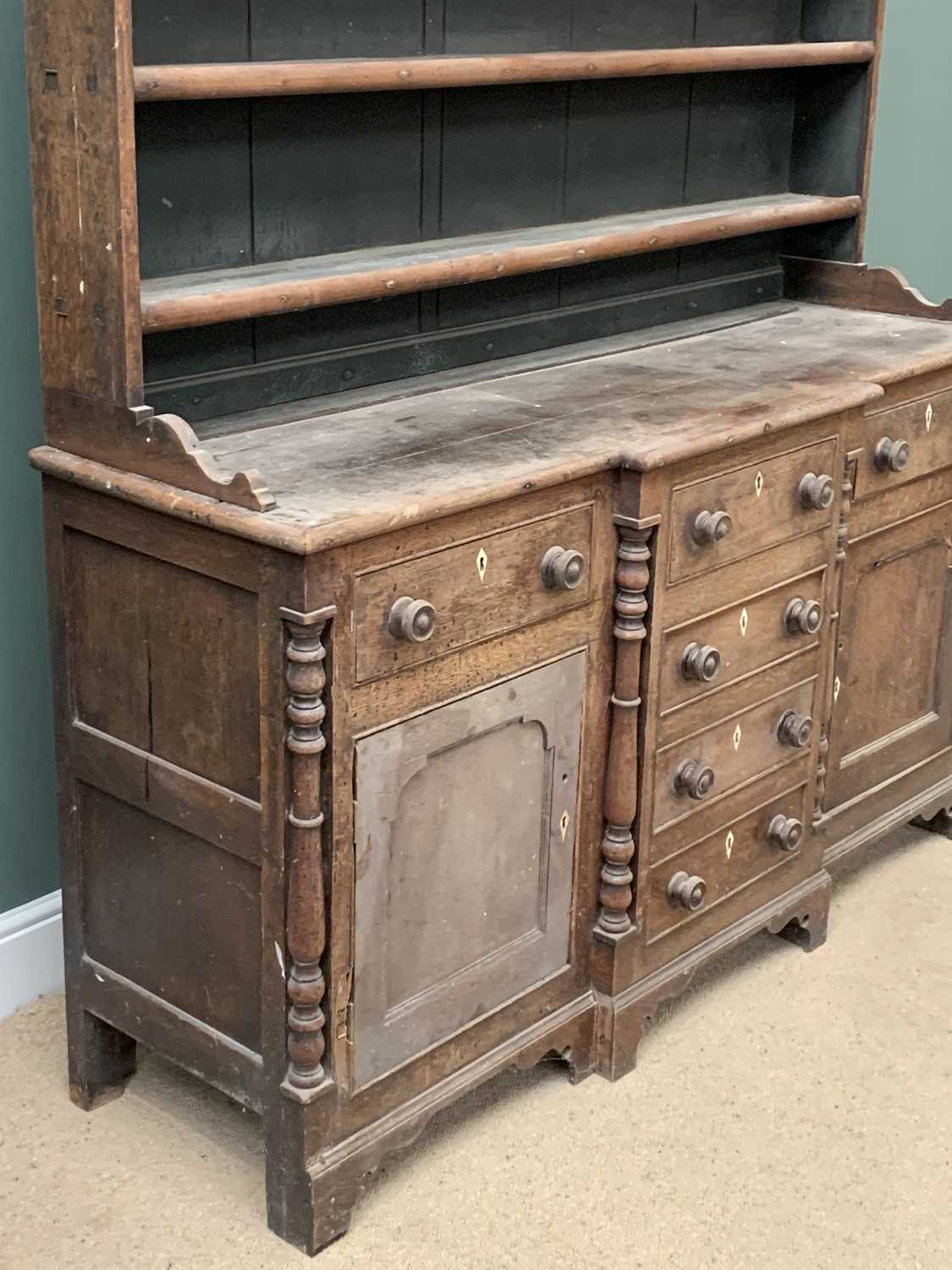CIRCA 1860 OAK ANGLESEY DRESSER with breakfront, three drawers over three false drawers and two - Image 2 of 6