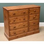 PINE CHEST OF DRAWERS, having four long and four short drawers, 97cms H, 117cms W, 43cms D