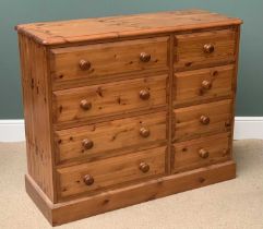 PINE CHEST OF DRAWERS, having four long and four short drawers, 97cms H, 117cms W, 43cms D
