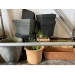 GARDEN PLANTERS (12) - terracotta and composition, various shapes and sizes, 43cms H the tallest