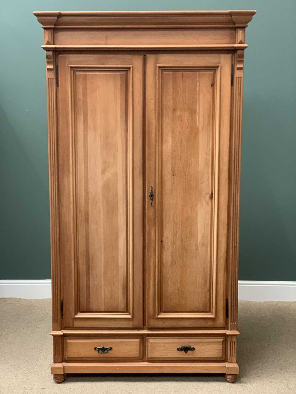 PINE FRENCH WARDROBE - modern, twin-door and two base drawers (easy to dismantle), 208cms H,