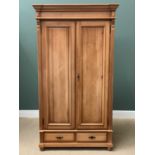 PINE FRENCH WARDROBE - modern, twin-door and two base drawers (easy to dismantle), 208cms H,