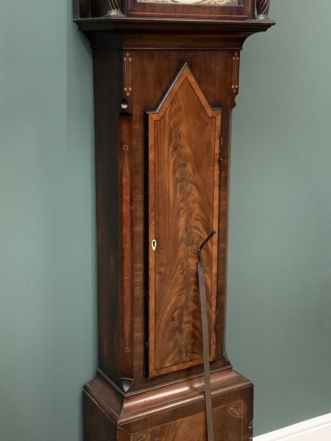 LONGCASE CLOCK - Victorian mahogany with painted dial - 'Harland of Hull', twin weights and pendulum - Image 4 of 10