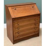 MID-CENTURY TYPE OAK BUREAU having four base drawers and drop down front, 91cms H, 81cms W, 44cms D