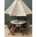 GARDEN FURNITURE - hardwood octagonal folding table, 75cms H, 120cms diameter, four accompanying