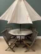 GARDEN FURNITURE - hardwood octagonal folding table, 75cms H, 120cms diameter, four accompanying