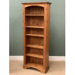 PINE OPEN SHELF BOOKCASE - with six shelves, 189cms H, 78cms W, 32cms D