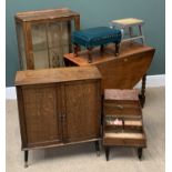 FURNITURE ASSORTMENT to include single door china cabinet, a polished two-door cupboard, barley