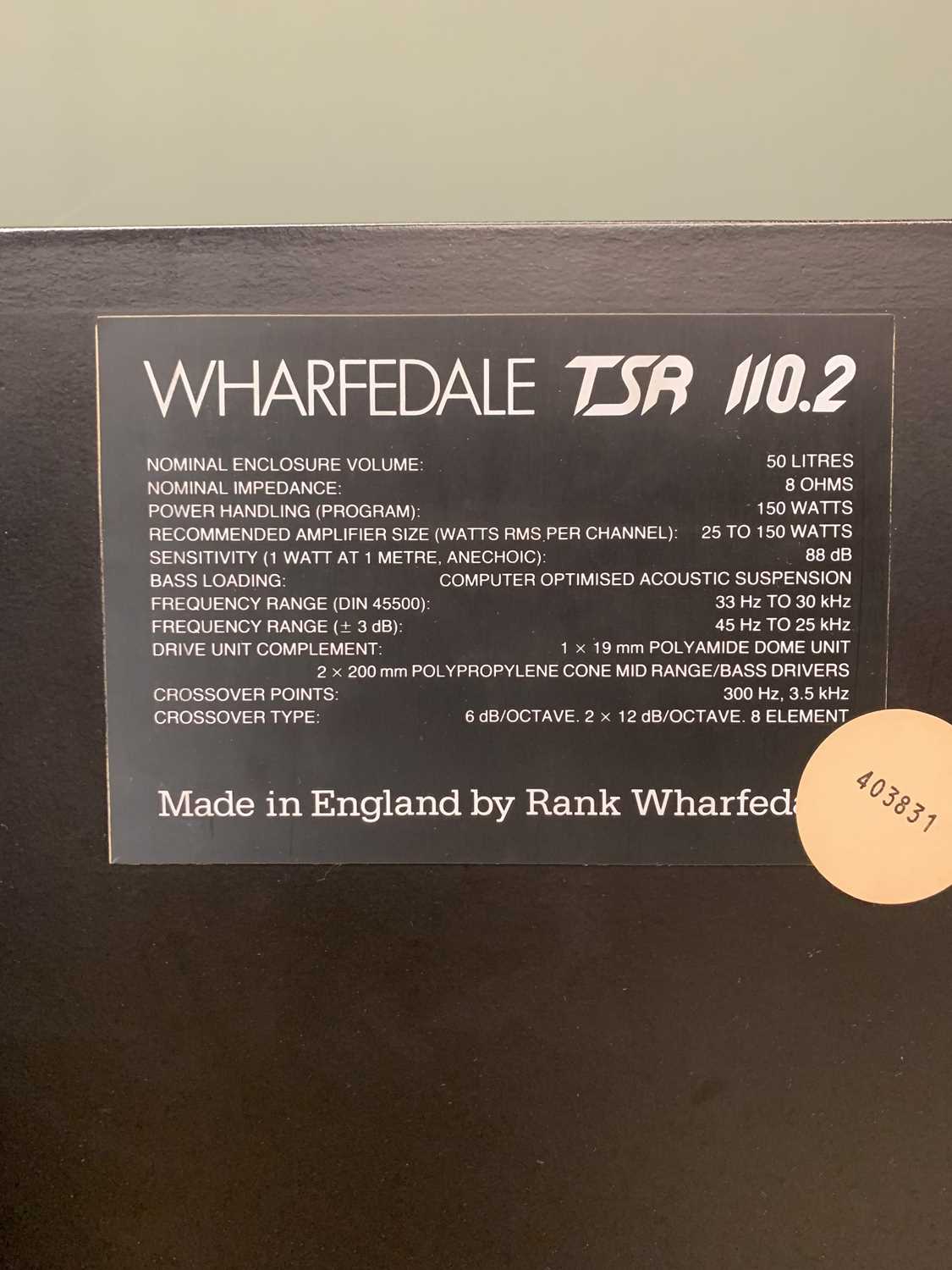 HIFI EQUIPMENT - pair of Wharfedale speakers TSR 110-2, on portable stands, 95cms H, 33cms W, - Image 3 of 3