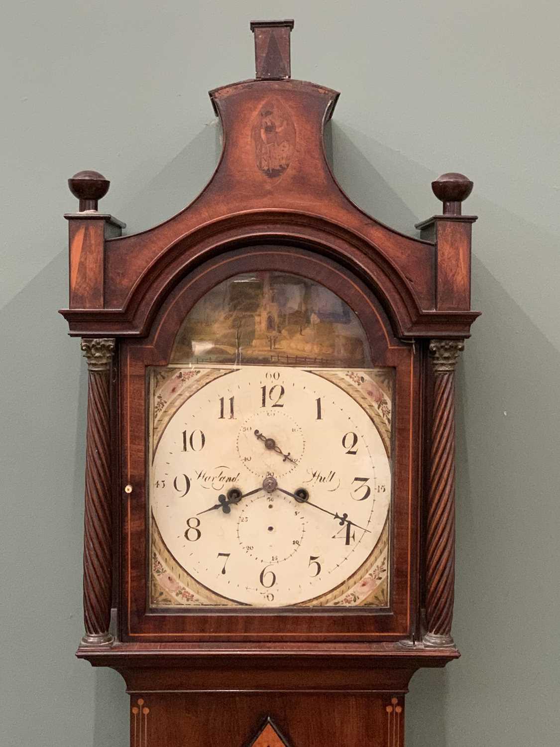 LONGCASE CLOCK - Victorian mahogany with painted dial - 'Harland of Hull', twin weights and pendulum - Image 2 of 10
