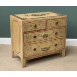ANTIQUE PAINTED PINE CHEST of two short over two long drawers, with floral and garland decoration,