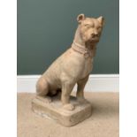 TERRACOTTA LARGE STATUE OF A DOG - stamped 'J Garouste', on a square base, 67cms H, 40cms W, 26cms D
