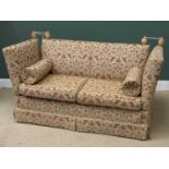 KNOWLE TYPE SETTEE - a fine two seater example with roll cushions, 89cms H, 175cms W, 78cms D (
