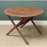 GARDEN FURNITURE - hardwood circular folding table, 74cms H, 107cms diameter