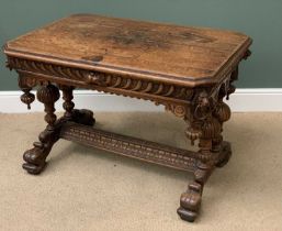 RENAISSANCE REVIVAL STYLE ANTIQUE CARVED OAK LIBRARY TABLE with lion mask detail and single drawer