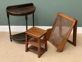 FURNITURE ASSORTMENT (3) to include cane folding backrest, barley twist demi-lune hall table and a