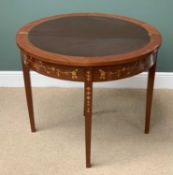 FOLDOVER GAMES TABLE, quality mahogany with inlaid detail and secret drawer, the circular top