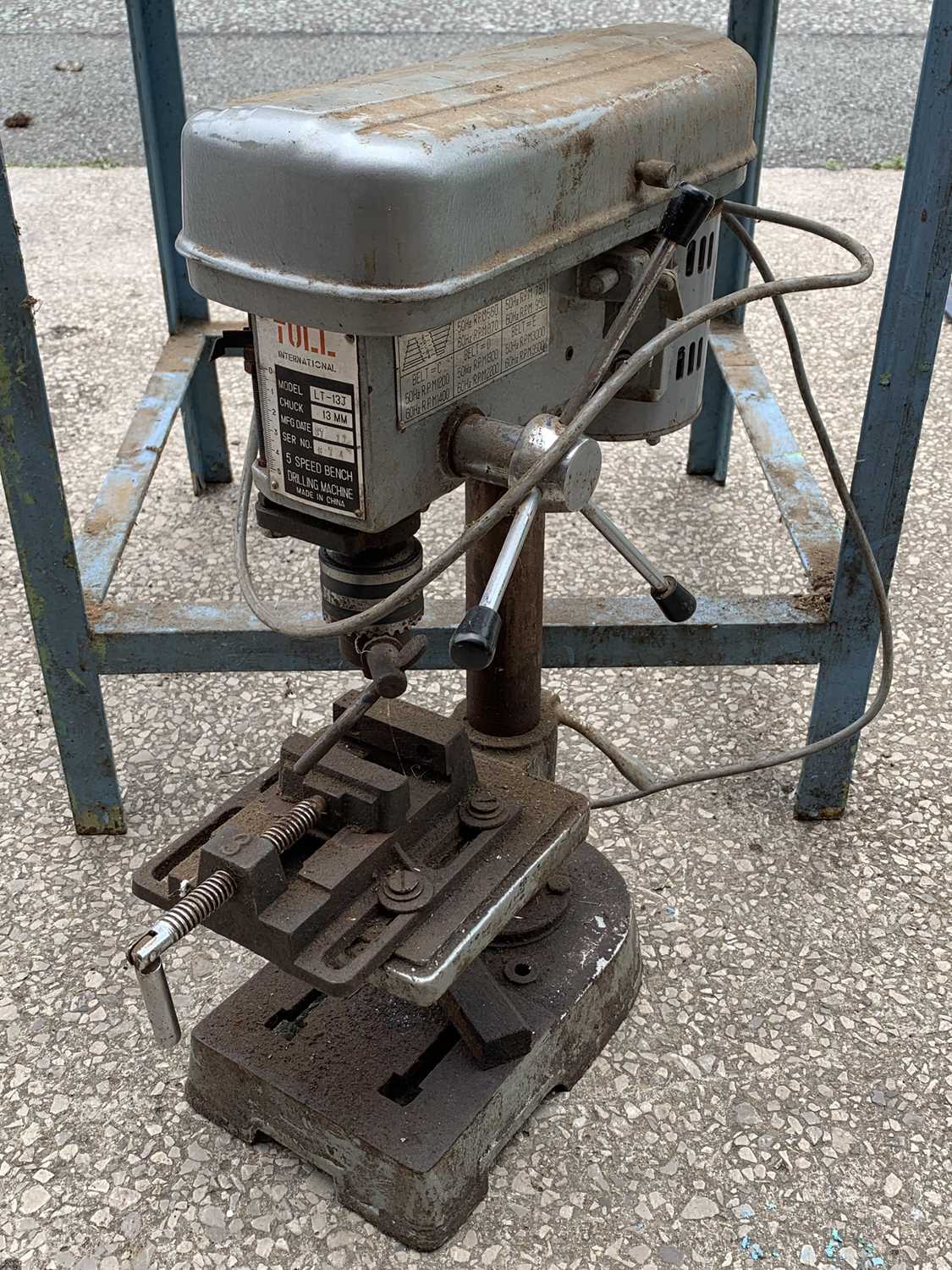 PILLAR DRILL - Tull International LT-13J, a Naerok 16ins scroll saw and a heavy metal work table, - Image 5 of 5