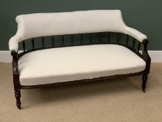 EDWARDIAN SPINDLEBACK SALON SETTEE on turned supports, 74cms H, 138cms W, 70cms D
