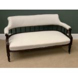EDWARDIAN SPINDLEBACK SALON SETTEE on turned supports, 74cms H, 138cms W, 70cms D