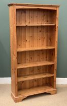 PINE BOOKCASE - modern with five open shelves, 188cms H, 100cms W, 33cms D