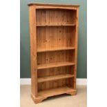 PINE BOOKCASE - modern with five open shelves, 188cms H, 100cms W, 33cms D