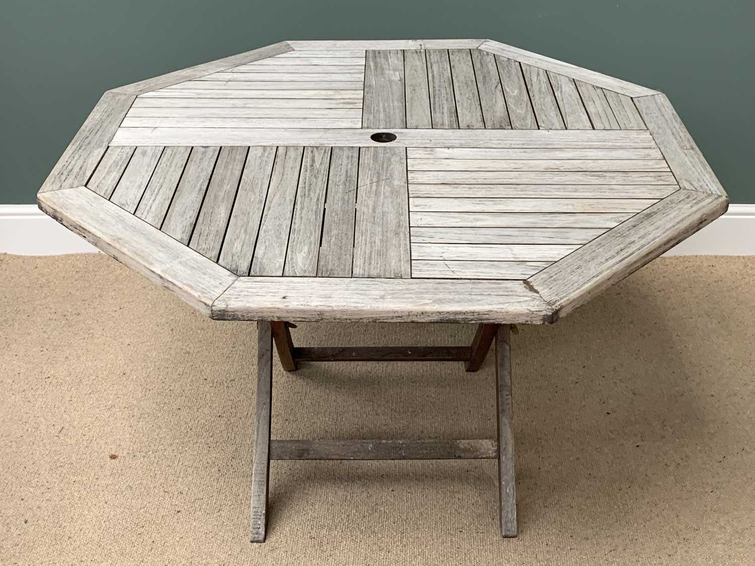 GARDEN FURNITURE - hardwood octagonal folding table, 75cms H, 120cms diameter, four accompanying - Image 3 of 3