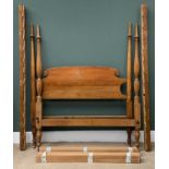 ANTIQUE MAHOGANY BED FRAME - with reeded columns on turned and block supports, 170cms H, 139cms W,