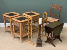 FURNITURE ASSORTMENT - a trio of bamboo/rattan occasional tables with lower tier shelf, 62cms H,