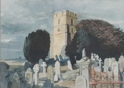 BRYN RICHARDS mixed media - New Radnor Church, 35 x 25cms